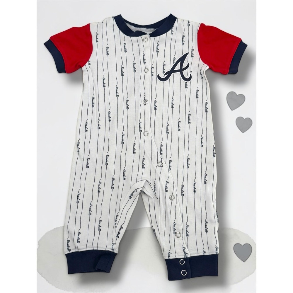 MLB Genuine Merchandise Atlanta Braves Pinstripe Baseball Romper 6/9M
